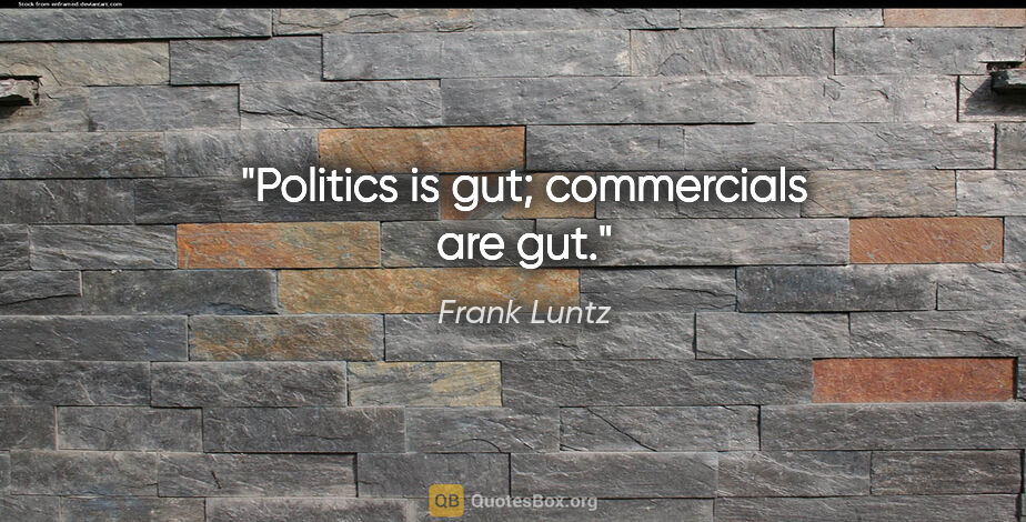 Frank Luntz quote: "Politics is gut; commercials are gut."