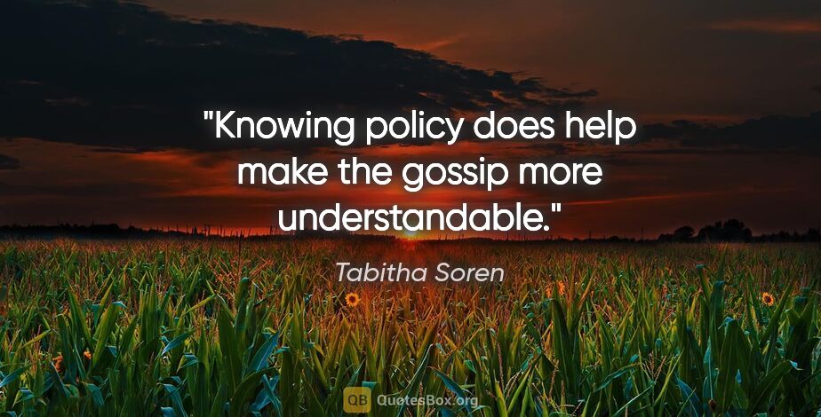 Tabitha Soren quote: "Knowing policy does help make the gossip more understandable."
