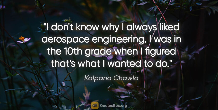 Kalpana Chawla quote: "I don't know why I always liked aerospace engineering. I was..."