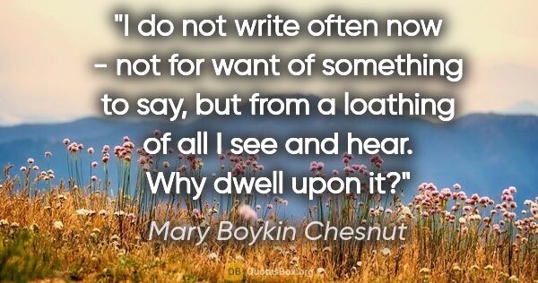 Mary Boykin Chesnut quote: "I do not write often now - not for want of something to say,..."