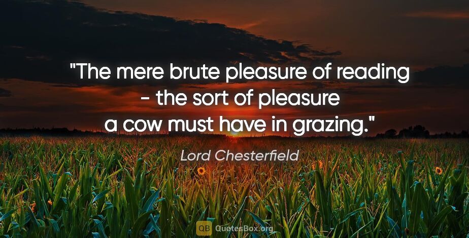 Lord Chesterfield quote: "The mere brute pleasure of reading - the sort of pleasure a..."