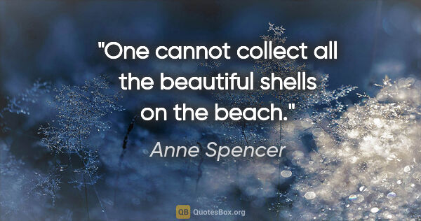 Anne Spencer quote: "One cannot collect all the beautiful shells on the beach."
