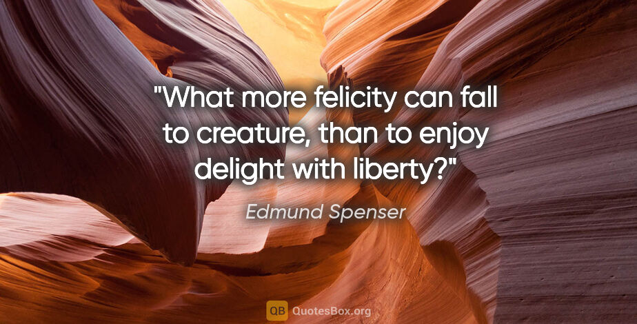 Edmund Spenser quote: "What more felicity can fall to creature, than to enjoy delight..."