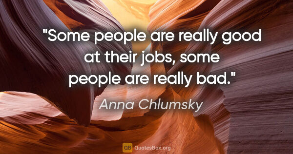 Anna Chlumsky quote: "Some people are really good at their jobs, some people are..."