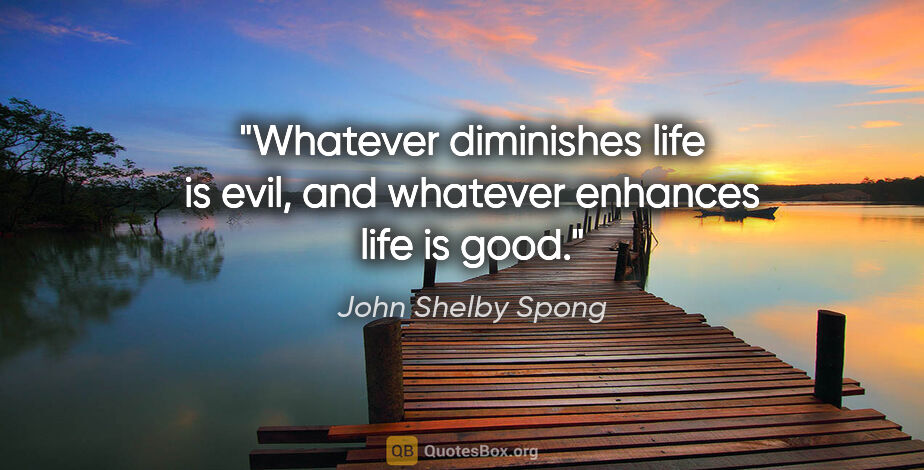 John Shelby Spong quote: "Whatever diminishes life is evil, and whatever enhances life..."