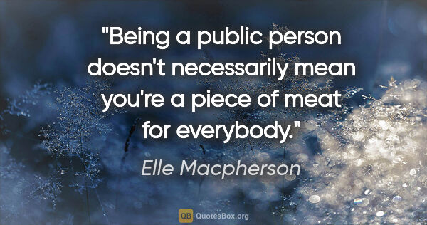 Elle Macpherson quote: "Being a public person doesn't necessarily mean you're a piece..."
