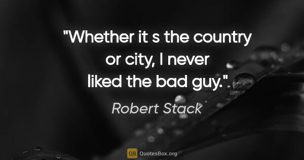 Robert Stack quote: "Whether it s the country or city, I never liked the bad guy."