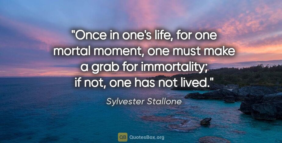 Sylvester Stallone quote: "Once in one's life, for one mortal moment, one must make a..."