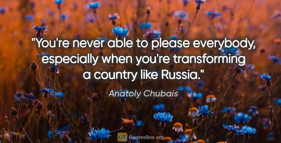 Anatoly Chubais quote: "You're never able to please everybody, especially when you're..."