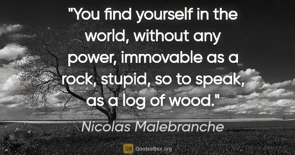 Nicolas Malebranche quote: "You find yourself in the world, without any power, immovable..."