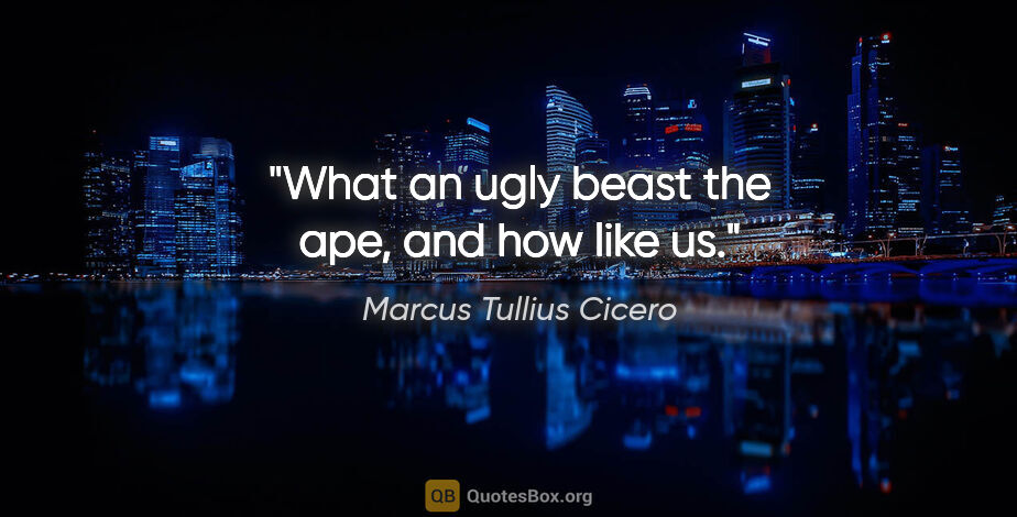 Marcus Tullius Cicero quote: "What an ugly beast the ape, and how like us."