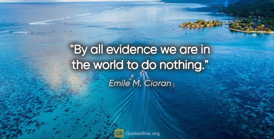 Emile M. Cioran quote: "By all evidence we are in the world to do nothing."