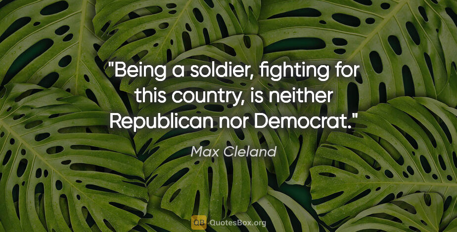 Max Cleland quote: "Being a soldier, fighting for this country, is neither..."