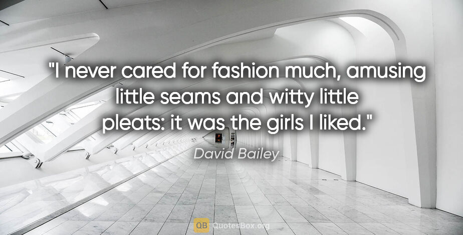 David Bailey quote: "I never cared for fashion much, amusing little seams and witty..."