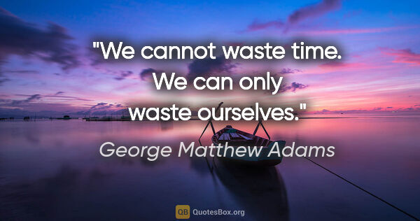 George Matthew Adams quote: "We cannot waste time. We can only waste ourselves."