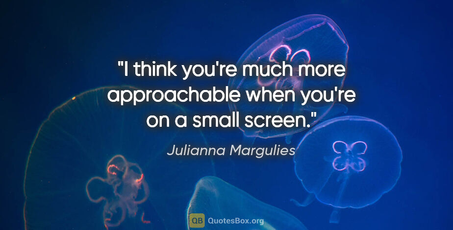 Julianna Margulies quote: "I think you're much more approachable when you're on a small..."