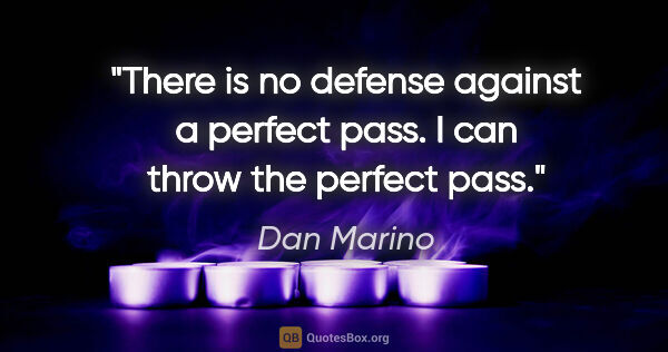 Dan Marino quote: "There is no defense against a perfect pass. I can throw the..."