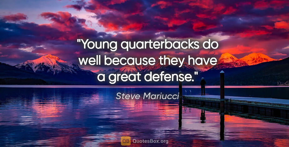 Steve Mariucci quote: "Young quarterbacks do well because they have a great defense."