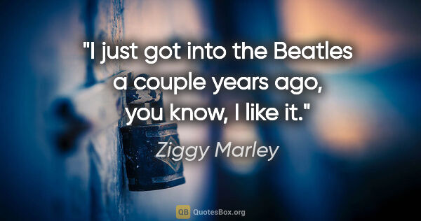 Ziggy Marley quote: "I just got into the Beatles a couple years ago, you know, I..."