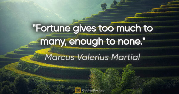 Marcus Valerius Martial quote: "Fortune gives too much to many, enough to none."