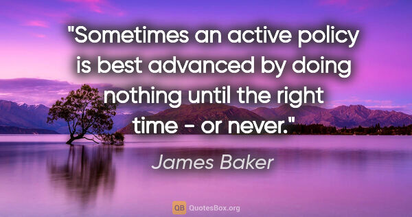 James Baker quote: "Sometimes an active policy is best advanced by doing nothing..."