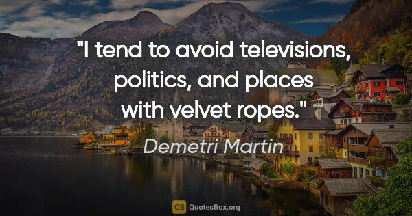 Demetri Martin quote: "I tend to avoid televisions, politics, and places with velvet..."