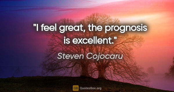 Steven Cojocaru quote: "I feel great, the prognosis is excellent."