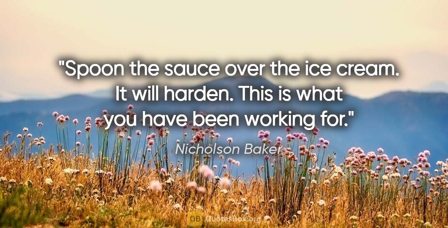 Nicholson Baker quote: "Spoon the sauce over the ice cream. It will harden. This is..."
