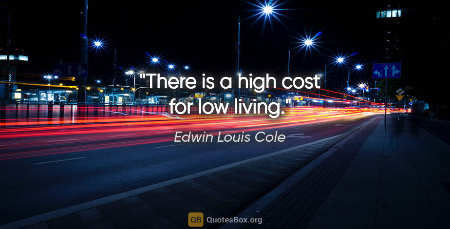 Edwin Louis Cole quote: "There is a high cost for low living."