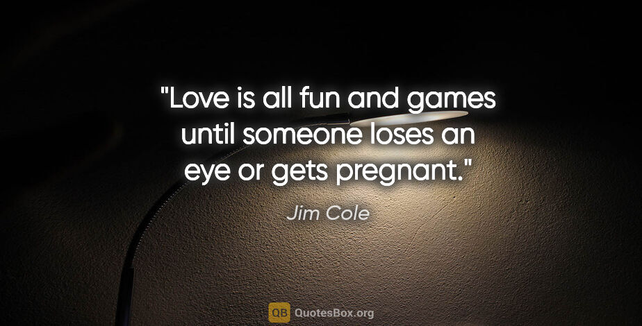 Jim Cole quote: "Love is all fun and games until someone loses an eye or gets..."