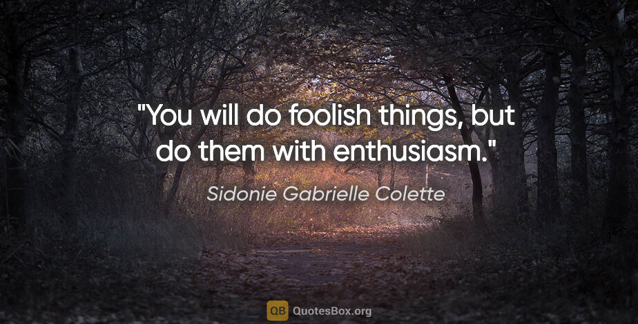 Sidonie Gabrielle Colette quote: "You will do foolish things, but do them with enthusiasm."