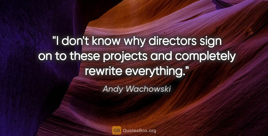 Andy Wachowski quote: "I don't know why directors sign on to these projects and..."