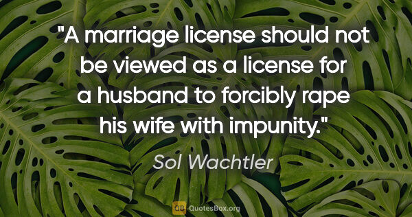 Sol Wachtler quote: "A marriage license should not be viewed as a license for a..."