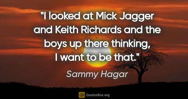 Sammy Hagar quote: "I looked at Mick Jagger and Keith Richards and the boys up..."