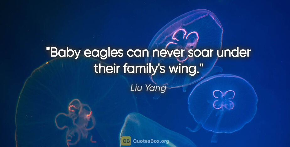 Liu Yang quote: "Baby eagles can never soar under their family's wing."