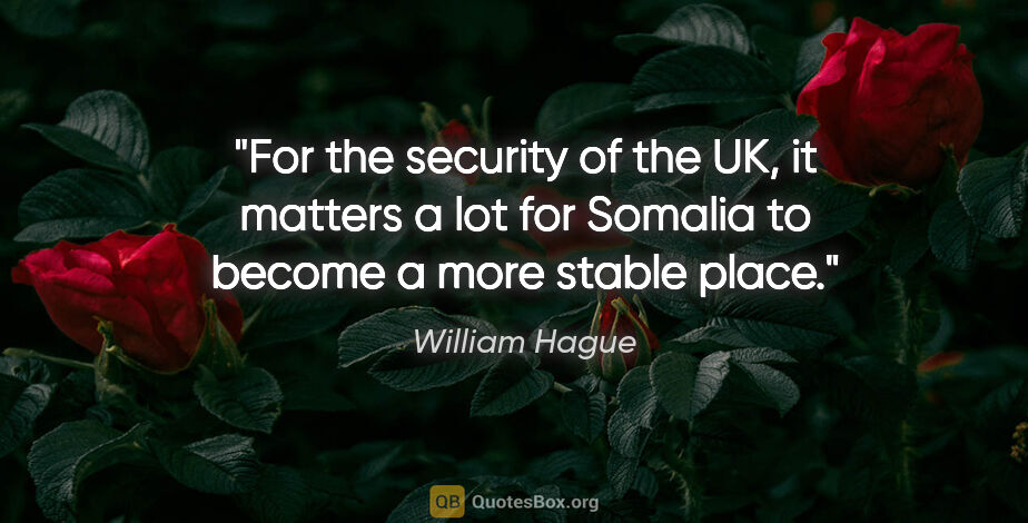 William Hague quote: "For the security of the UK, it matters a lot for Somalia to..."