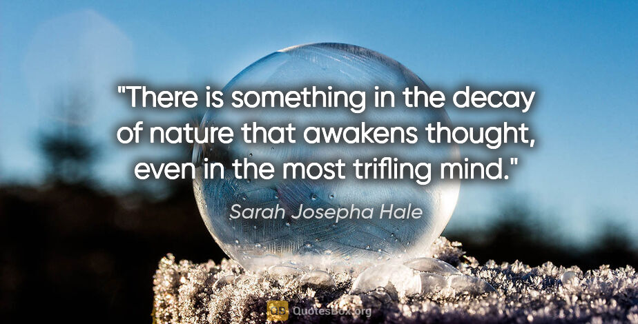 Sarah Josepha Hale quote: "There is something in the decay of nature that awakens..."