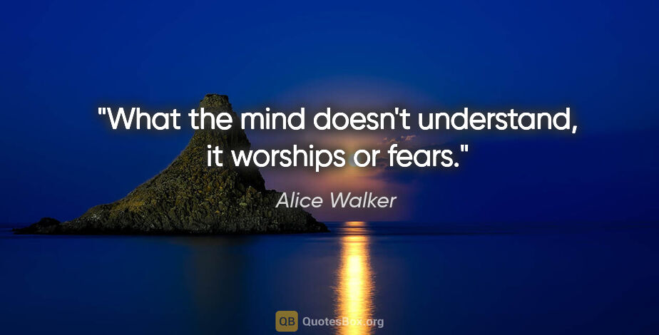 Alice Walker quote: "What the mind doesn't understand, it worships or fears."