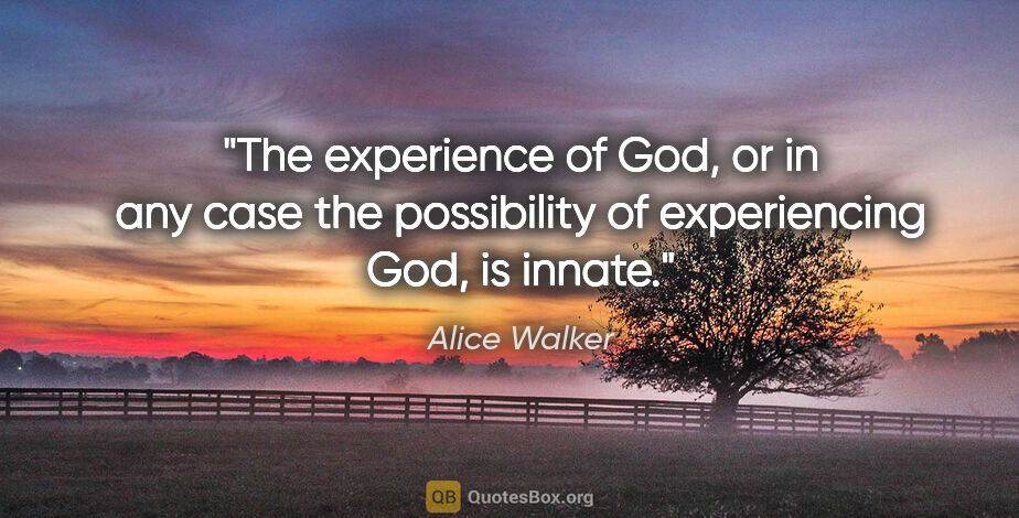 Alice Walker quote: "The experience of God, or in any case the possibility of..."