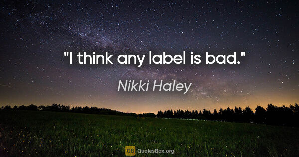 Nikki Haley quote: "I think any label is bad."