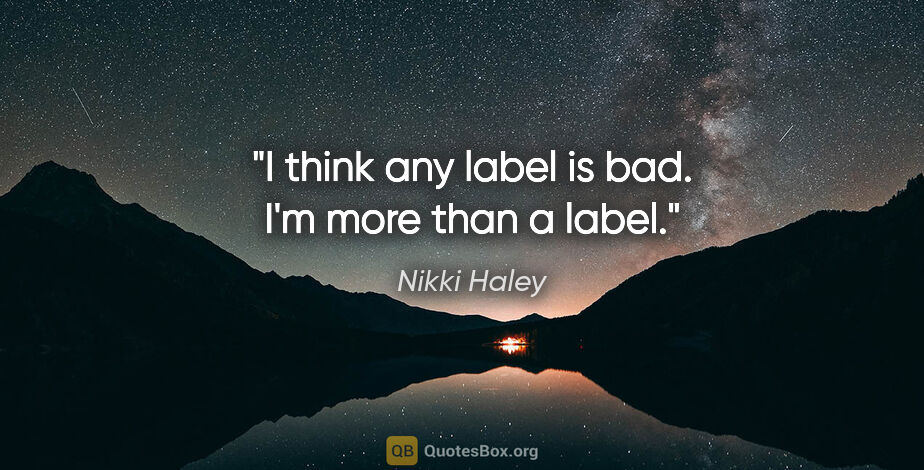 Nikki Haley quote: "I think any label is bad. I'm more than a label."