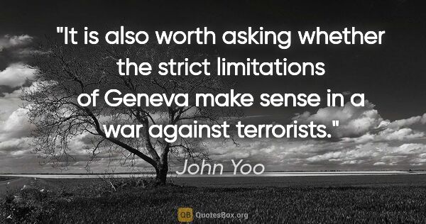 John Yoo quote: "It is also worth asking whether the strict limitations of..."