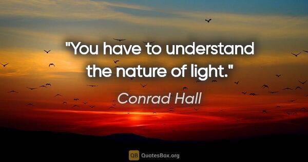 Conrad Hall quote: "You have to understand the nature of light."
