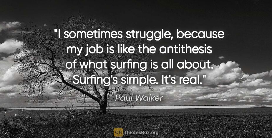 Paul Walker quote: "I sometimes struggle, because my job is like the antithesis of..."