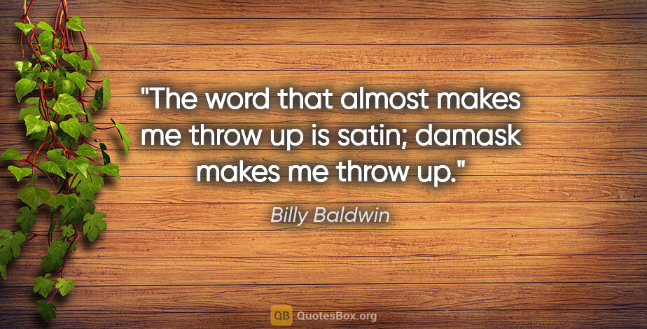 Billy Baldwin quote: "The word that almost makes me throw up is satin; damask makes..."