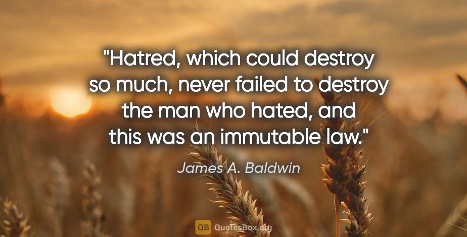 James A. Baldwin quote: "Hatred, which could destroy so much, never failed to destroy..."