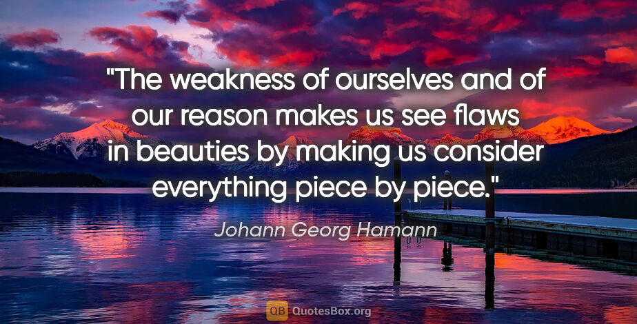 Johann Georg Hamann quote: "The weakness of ourselves and of our reason makes us see flaws..."