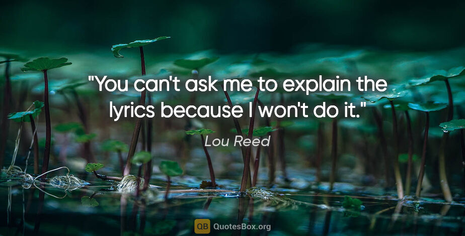 Lou Reed quote: "You can't ask me to explain the lyrics because I won't do it."