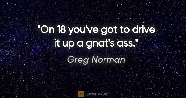 Greg Norman quote: "On 18 you've got to drive it up a gnat's ass."