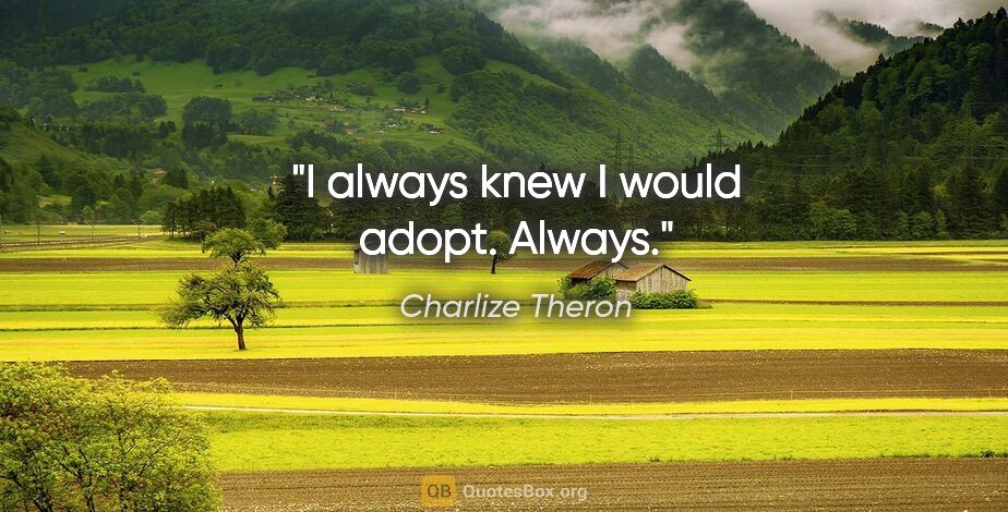 Charlize Theron quote: "I always knew I would adopt. Always."